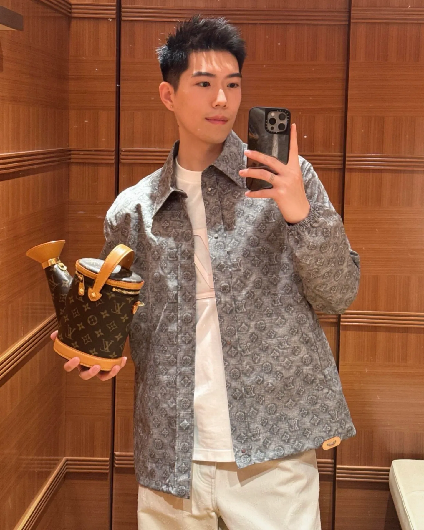 Louis Vuitton/Louis Vuitton all-over presbyopia digital print leather lapel jacket